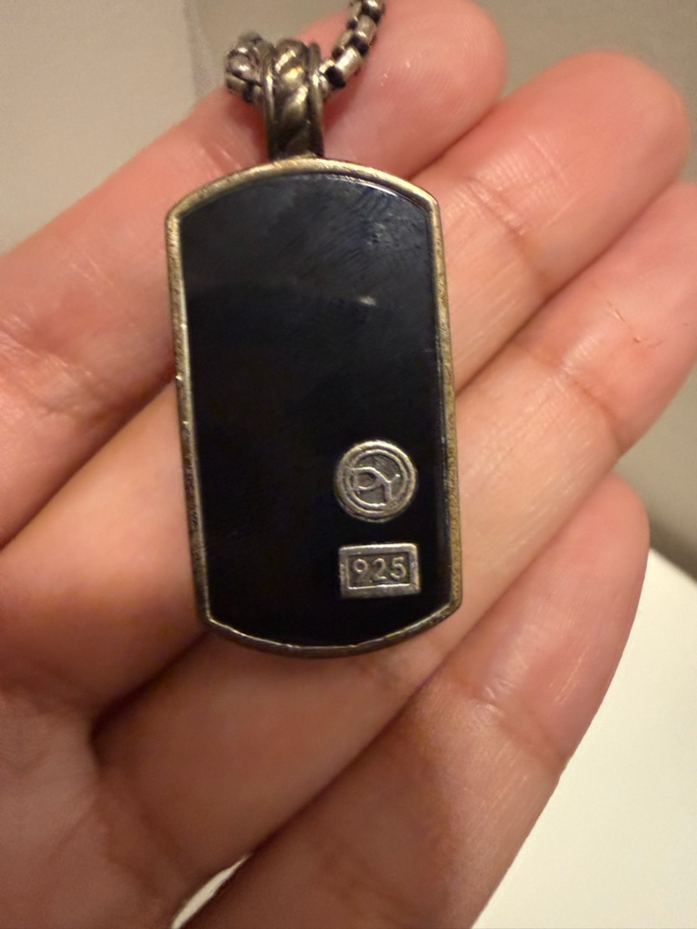 David Yurman Black and Silver Onyx Dog Tag Pendant Necklace - Picture 2 of 5